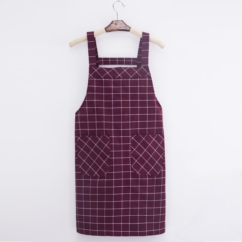均码-方格背带枣红 时尚大码围裙女厨房家用罩衣成人加肥加大坎肩马甲