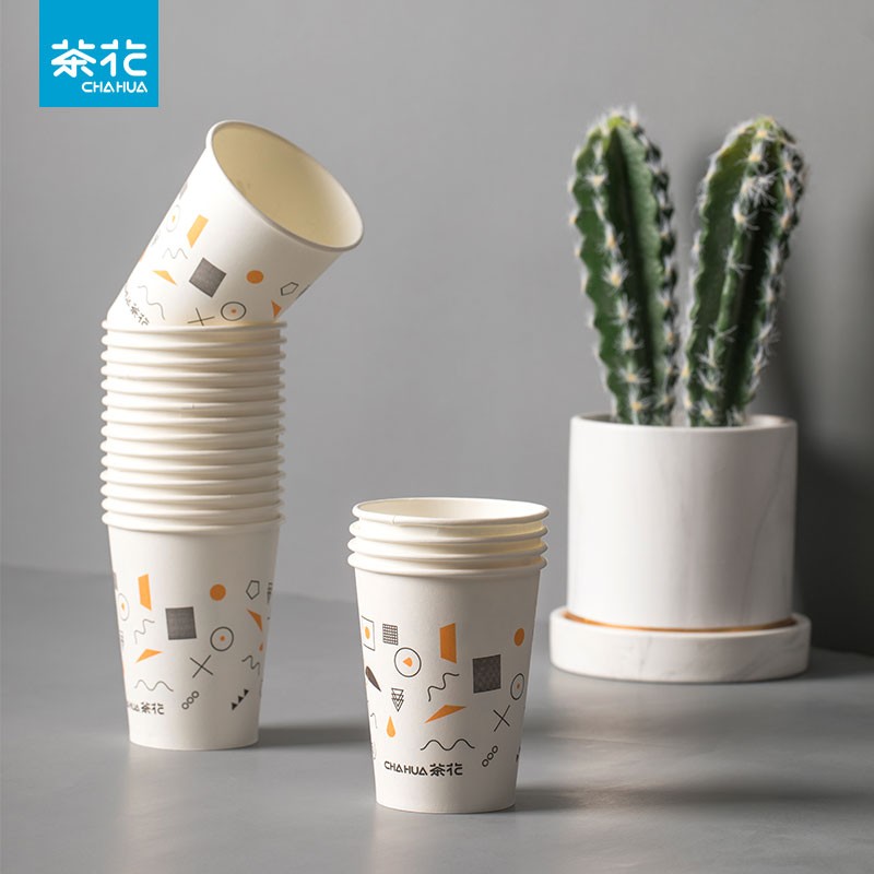 茶花(CHAHUA)茶花加厚一次性纸杯中号100只装3102D淋膜纸杯225ml 1包共100只