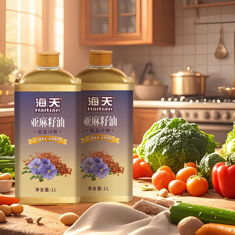 海天亚麻籽油二件套2L收纳省心干净卫生0反式脂肪酸铁罐高清大图