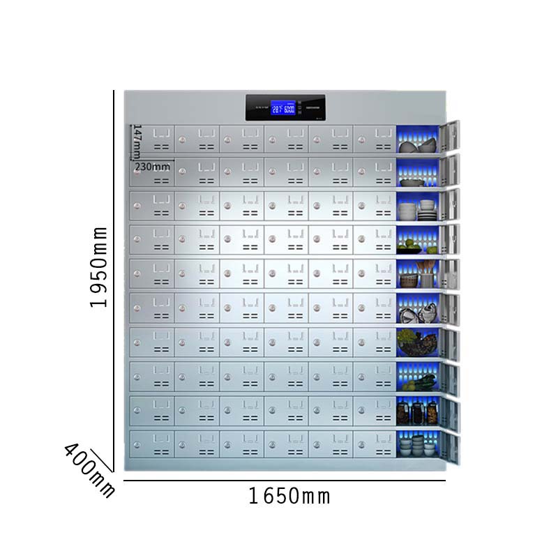 豪利特不锈钢员工食堂消毒餐厅紫外线高温餐盘餐具柜多格饭盒储物柜70门碗柜 紫外线消毒+高温热风循环高清大图