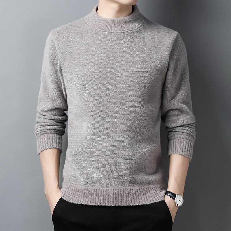 baluoshang一体绒毛衣外套男士半高领加绒加厚款打底衫秋冬季中领保暖