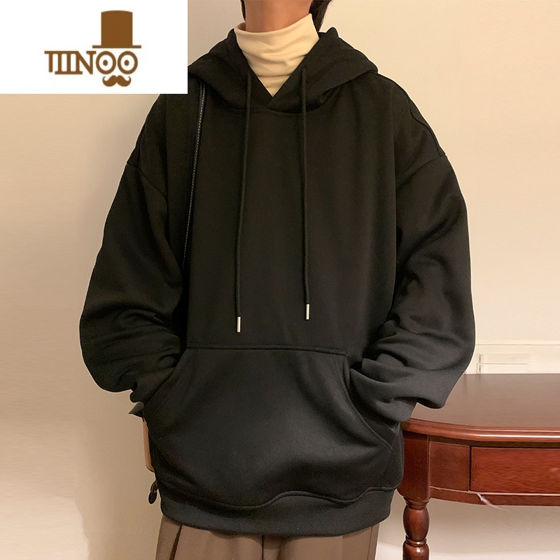YANXUoversize纯色基础款卫衣男潮牌美式复古长袖衣服连帽外e高清大图