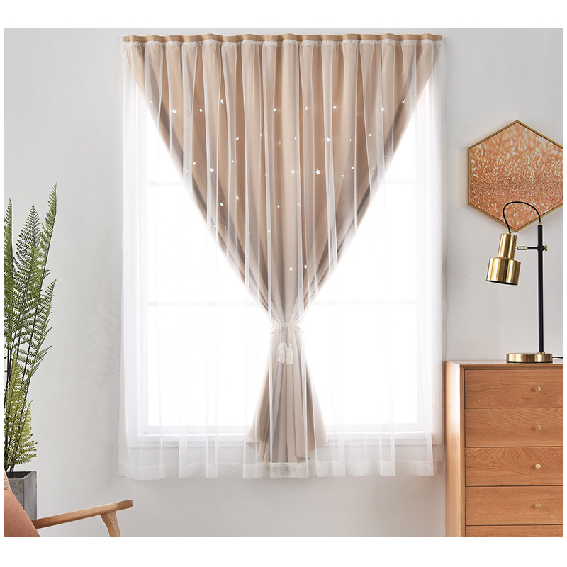 京城派 免打孔窗帘布魔术贴安装2020新款卧室粘贴式挂环式窗帘全遮光简易自粘网红款挂式窗帘 魔术贴带纱-浅蓝色 宽1.0米x高1.2米一片