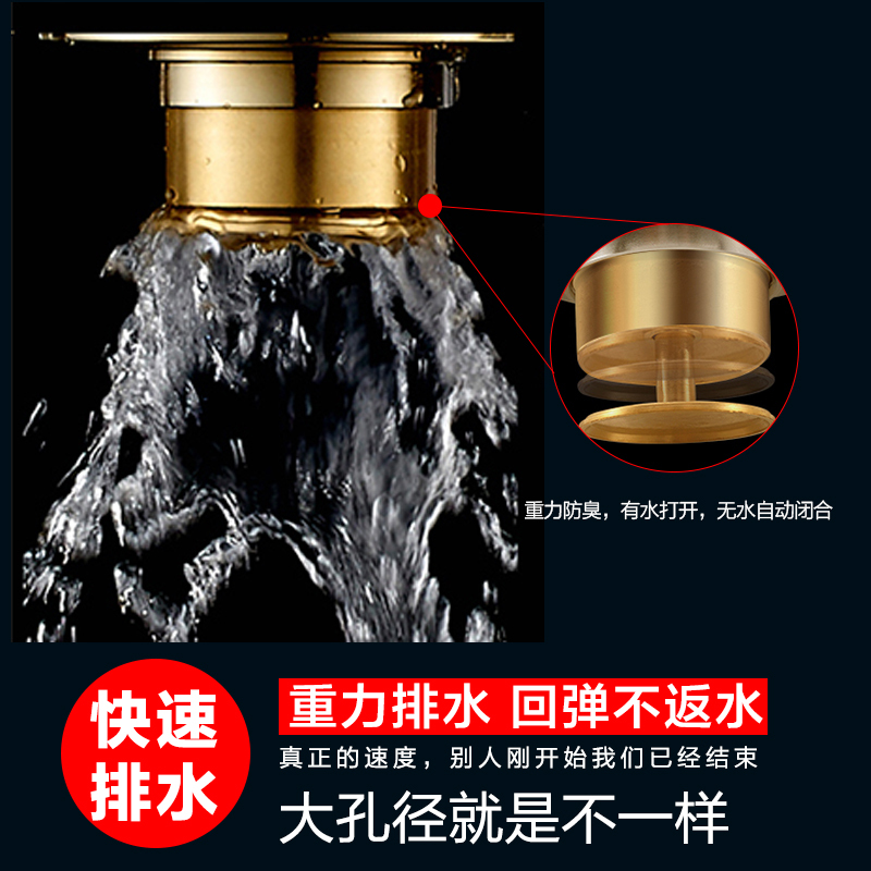 莱尔诗丹 LARSD 全铜质加厚防臭式地漏 50-75mm管 镀铬自动密封地漏 4英寸面板