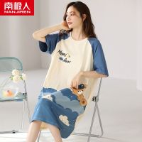 南极人睡裙女士夏季棉短袖长款连衣裙2023新款卡通夏天睡衣薄款 XXL DD7024女