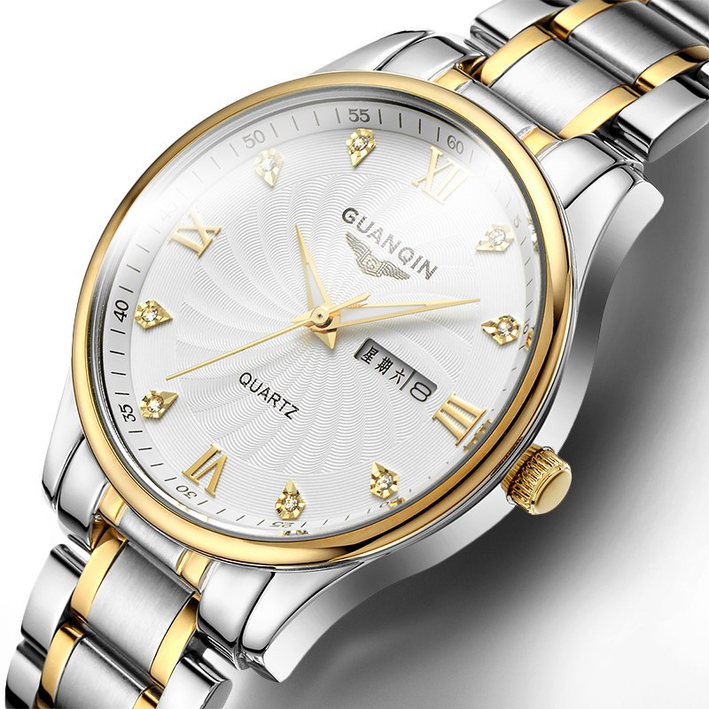 冠琴手表男士防水潮流钢带夜光休闲大表盘简约男表石英表