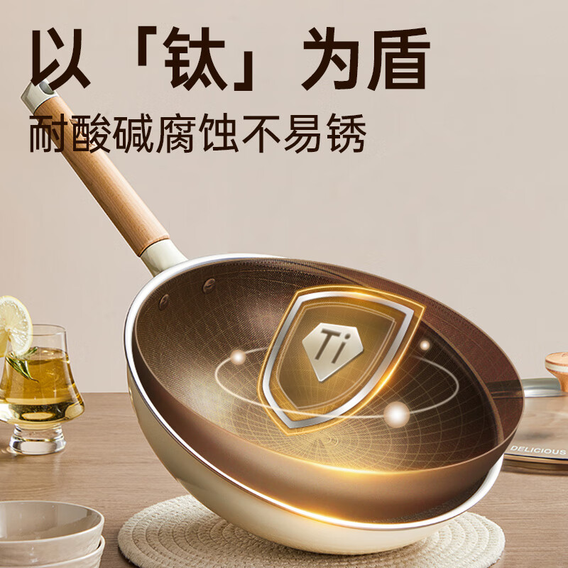 炊大皇灵白304不锈钢钛合金不粘锅28cm 1.95kg CG28LB高清大图