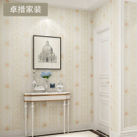 加厚竖条纹壁纸温馨粉色客厅卧室3D欧式田园无纺布墙纸电视背景墙 米黄色M11176竹纤维专利款