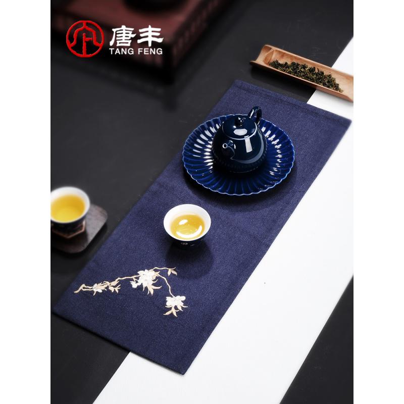 家柏饰(CORATED)茶席麻布家用简约茶巾中国风禅意茶垫刺绣桌旗茶艺功夫配件Z高清大图