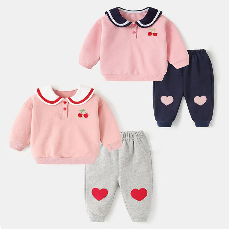 儿童春秋男女长袖两件套小樱桃套装