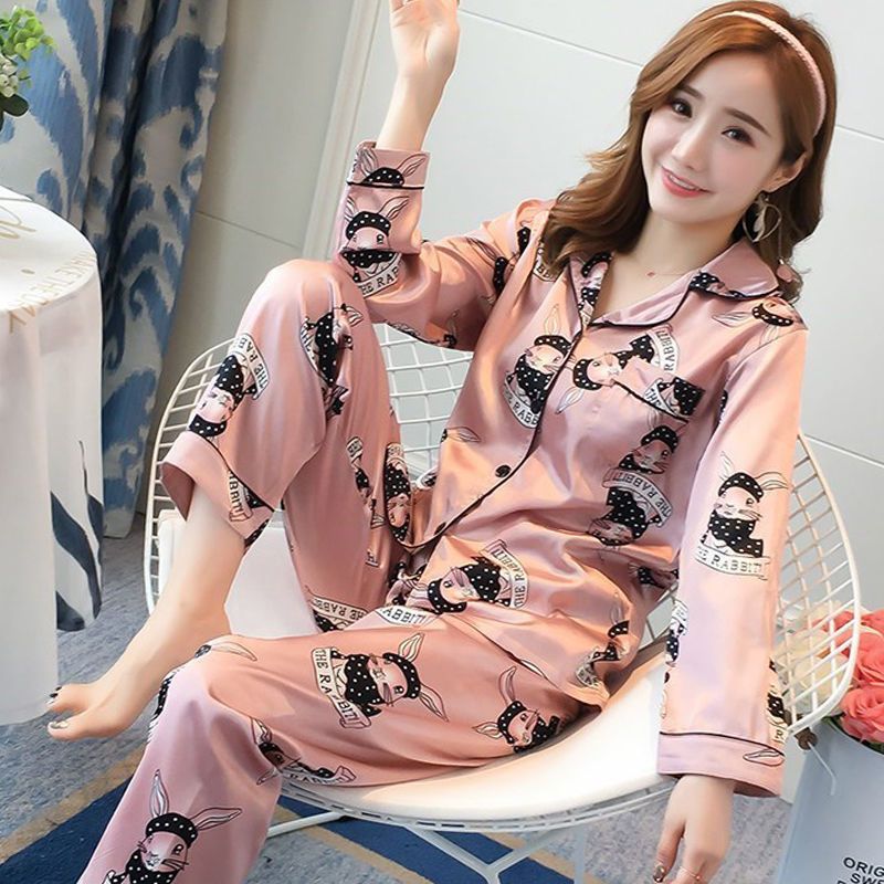 m-5xl 加大码200斤胖mm睡衣女春夏冰丝长袖性感韩版秋冬季家居服