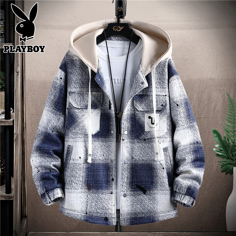 花花公子春秋夹克男士2025新款青少年宽松潮流加厚连帽开衫外0高清大图