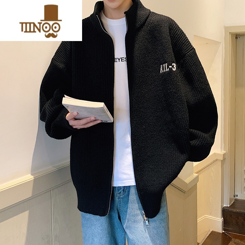 YANXU开衫毛衣男2023新款宽松慵懒风拉链外套潮牌休闲外穿针织衫高清大图