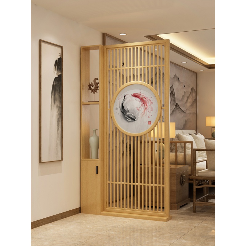 屏风隔断客厅玄关入户装饰实木博古架置物架现代简约中式镂空座屏高清大图