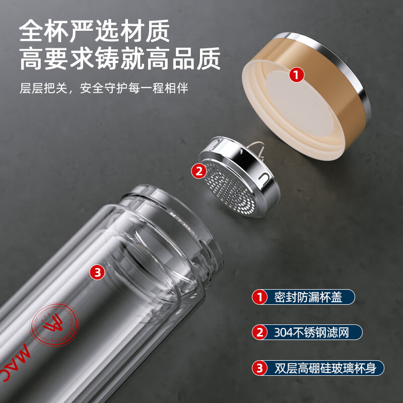 迈卡罗(MACAIIROOS)双层玻璃杯MC-8311BW规格:350ML高清大图