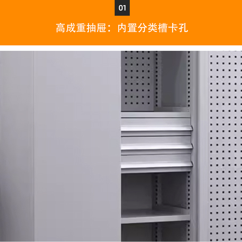 湘渭重型工具柜加厚物件工具储物柜工厂铁皮柜汽修厂零件收纳柜白色三层三抽带挂板高清大图
