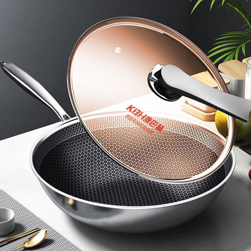 康巴赫二代炒锅不粘锅304不锈钢32cm 满屏蜂窝平底炒菜锅电磁炉明火燃气通用图片