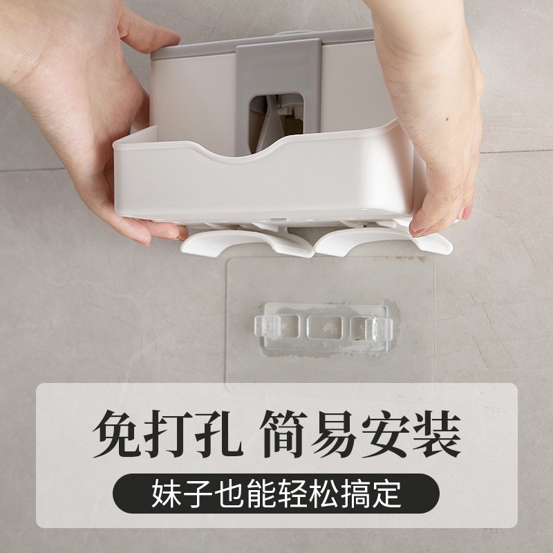 全自动壁挂式懒人挤牙膏器挤压卫生间厕所牙刷置物架家用套装 三维工匠 [四口之家]挤牙膏器+送4个漱口杯高清大图