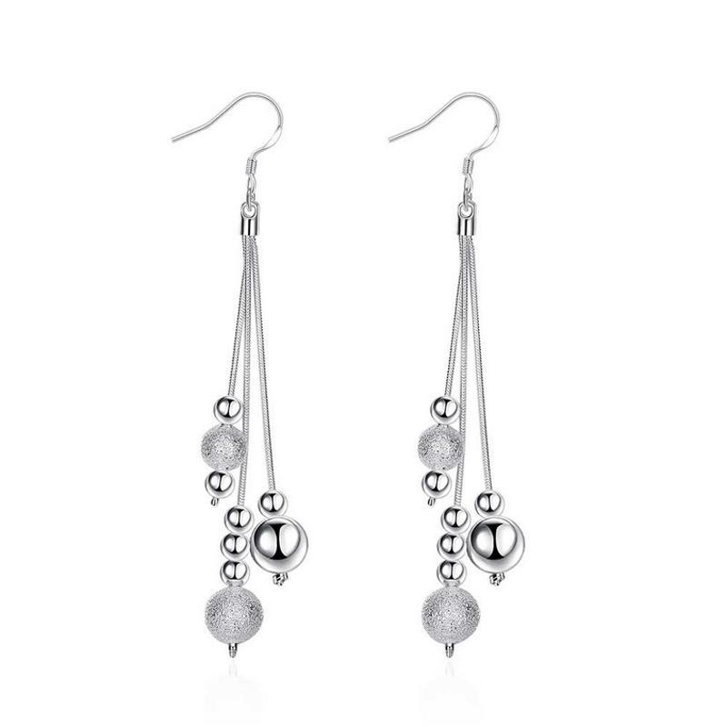 E006Women silver plated earring镀925纯银长款甜美时尚耳环耳饰