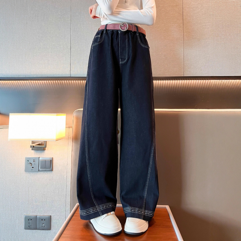 女童牛仔裤秋季新款洋气女大童春秋百搭长裤子儿童宽松阔腿裤
