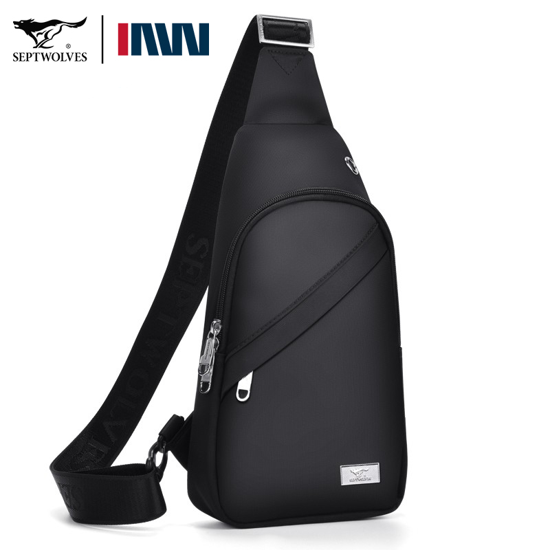 七匹狼 斜挎包男单肩胸包潮牌百搭胸包黑色款 CD101787-1高清大图