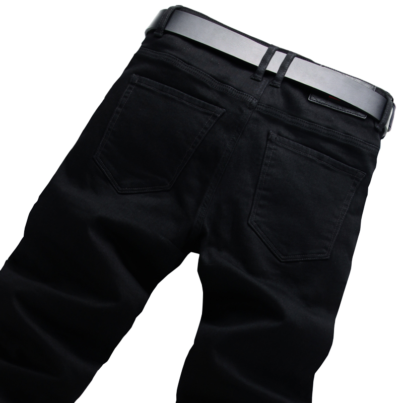 yuansu纯黑色牛仔裤男秋冬季男士休闲直筒裤弹力时尚厚款修身男裤子