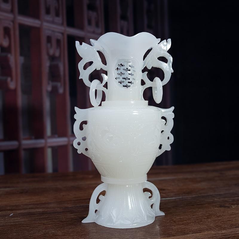 美帮汇玉石仿古镂空花瓶摆件玉仿古花瓶客厅装饰摆设高清大图