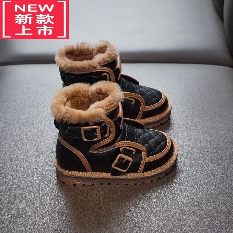 可莉允雪地靴女童一体棉靴儿童加绒加厚短靴男童中大童机车靴子图片