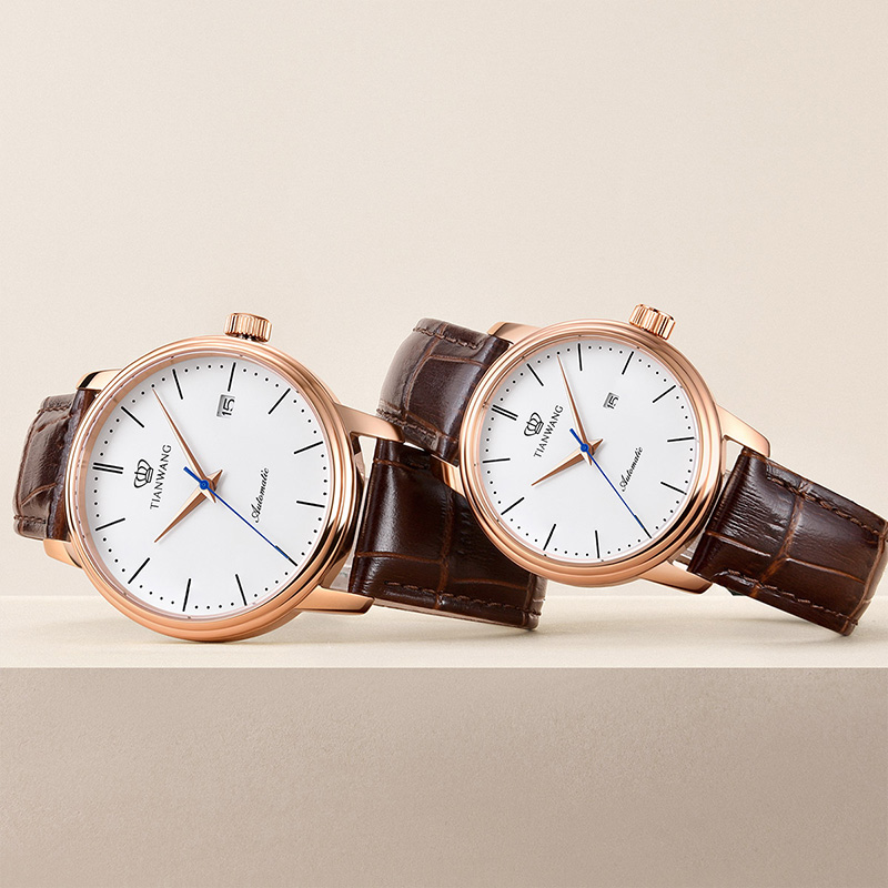 天王表情侣表皮带自动机械表时尚休闲男表精致百搭女表腕表送生日礼物推荐5914高清大图