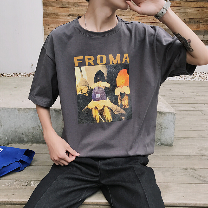 梵克公牛T恤男蝙蝠衫宽松青少年男网红同款衣服日系BF风宽松潮牌体恤衫