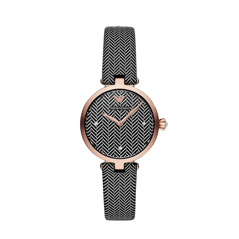 阿玛尼(EMPORIO.ARMANI)手表 满天星镶钻石英表女士手表 时尚条纹 圆盘 AR11237