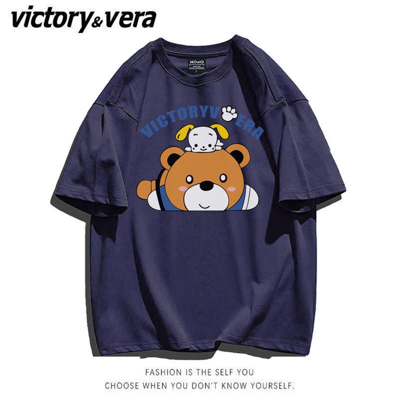 VICTORYVERA夏季2022新款短袖t恤女字母印花宽松百搭情侣上衣服潮