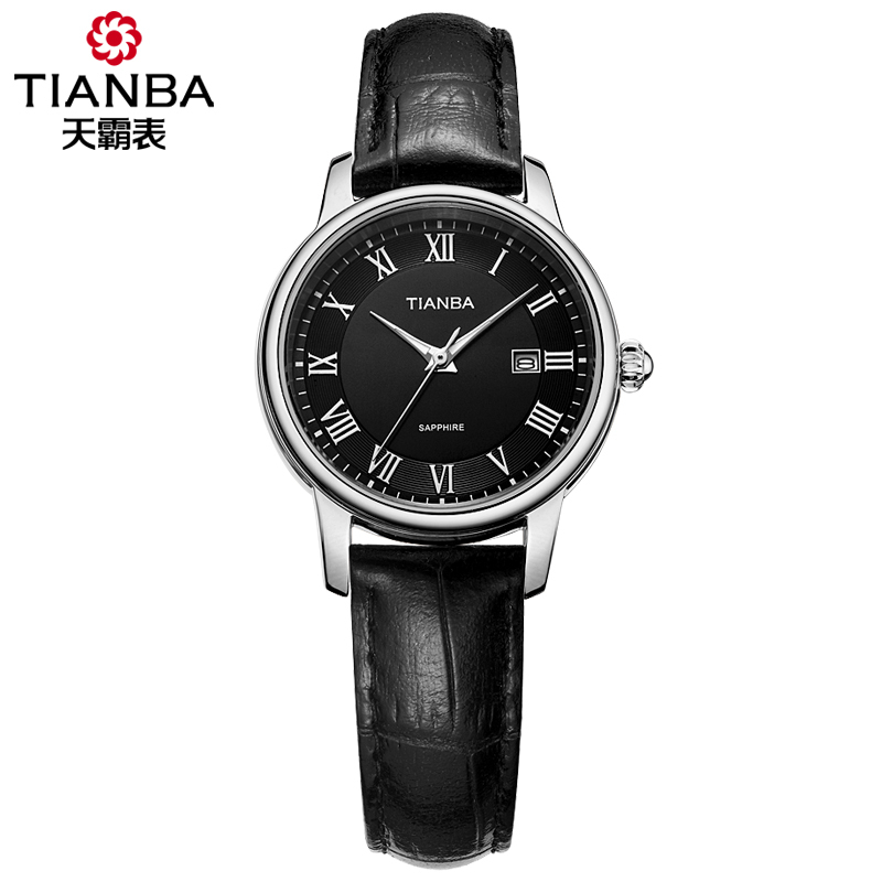 天霸(TIANBA)复古时尚休闲女士皮带手表经典表盘专柜同款石英表 女TL3011.01PK 黑色