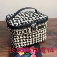 日韩时尚千鸟格布艺时尚化妆包多功能旅行收纳手提袋大容量护肤包 手提四方形9289