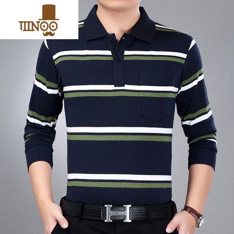 yanxu有领秋衣中老年长袖t恤爸爸装新款男士打底衫翻领上衣体恤衫