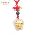 梦克拉 足金镶和田玉吊坠 呆萌狗 白玉挂坠 生肖狗项坠 呆萌狗