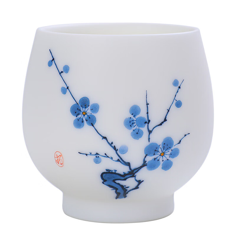 拓牌 素烧手绘羊脂玉瓷品茗杯 五福梅花 TP052高清大图