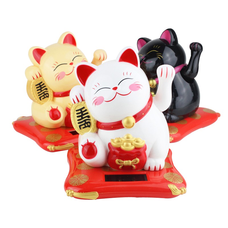 太阳能汽车载内饰摆件光能摇手小猫可爱猫开业礼品 三维工匠 2.5寸白色猫高清大图