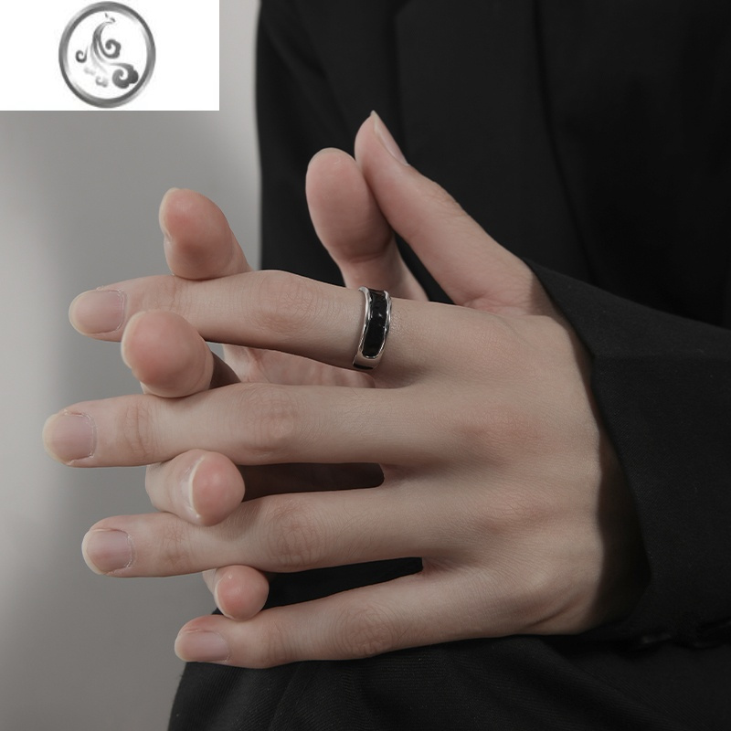 jimi原创925银银戒指男潮牌高级感单身个性黑色痞帅小众开口男生指环
