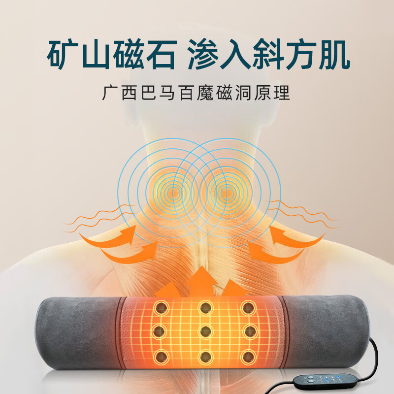 枕工坊颈椎枕头睡觉专用枕深度睡眠护颈枕艾草加热秋冬磁石圆柱枕头 磁石拉伸+舒睡养护-丝雾棕高清大图