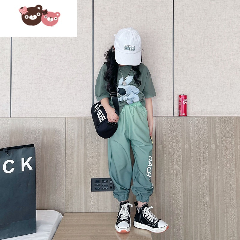 绿彩虹光女童夏装套装儿童夏季洋气短袖上衣女大童韩版网红时髦运动两件套