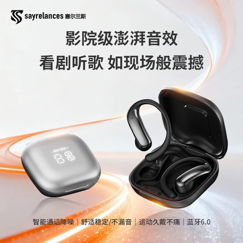 塞尔兰斯(Sayrelances)挂耳蓝牙运动智能AI翻译耳机运动跑步耳机 黑色高清大图