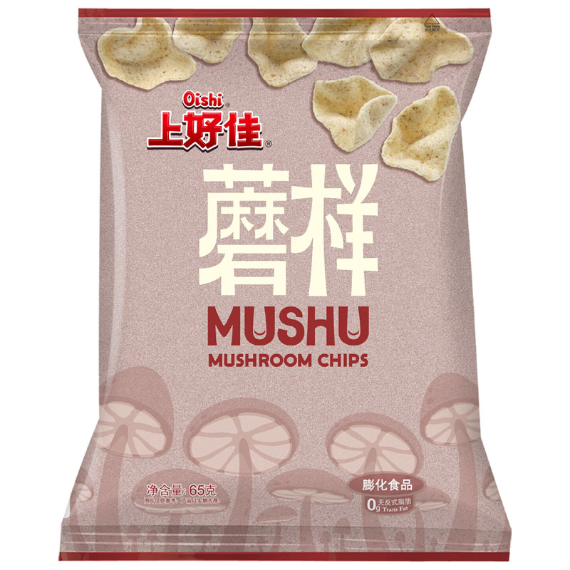 上好佳蘑样蘑菇片65g袋膨化休闲零食小吃办公室宅家参数