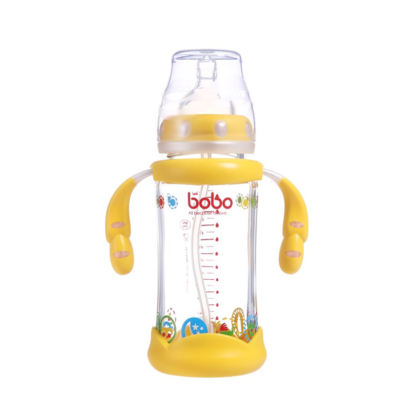 乐儿宝(bobo)防摔玻璃宽口径奶瓶 黄色240ML 适用12个月以上宝宝