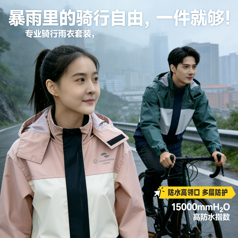 正雨摩托车雨衣骑行套装女款长款防雨分体式冲锋衣电动车外卖骑手9063高清大图