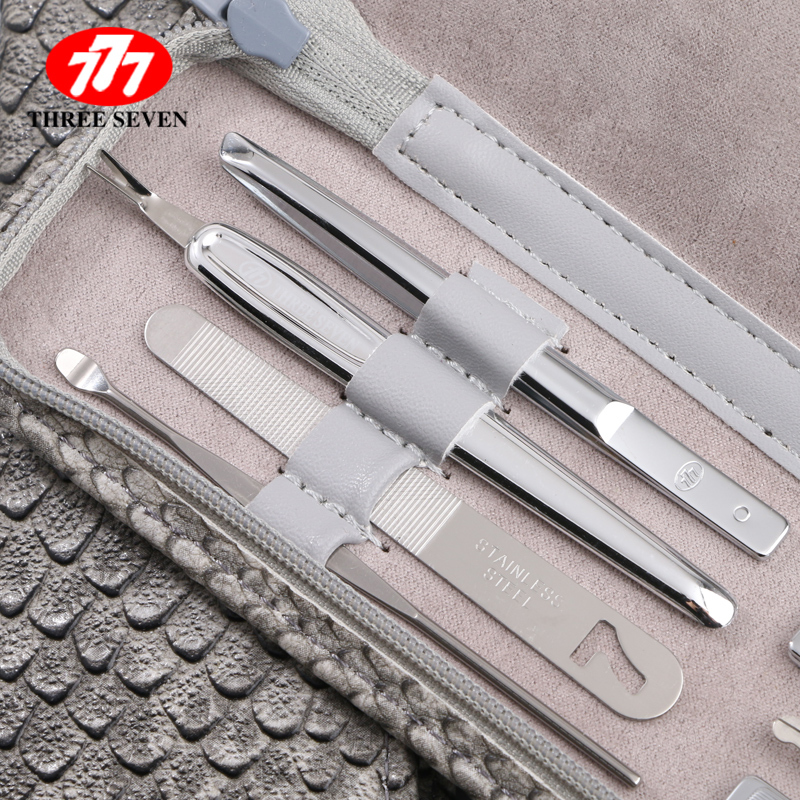 韩国777(THREE SEVEN)指甲刀套装男家用修甲工具正品指甲剪鼻毛剪指甲钳7件套 灰色