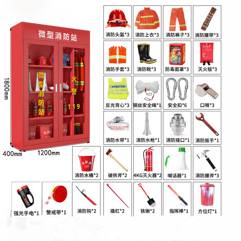 晋舰消防器材柜放置工具柜工地商场展示柜应急柜1.2米3人97式套餐B高清大图