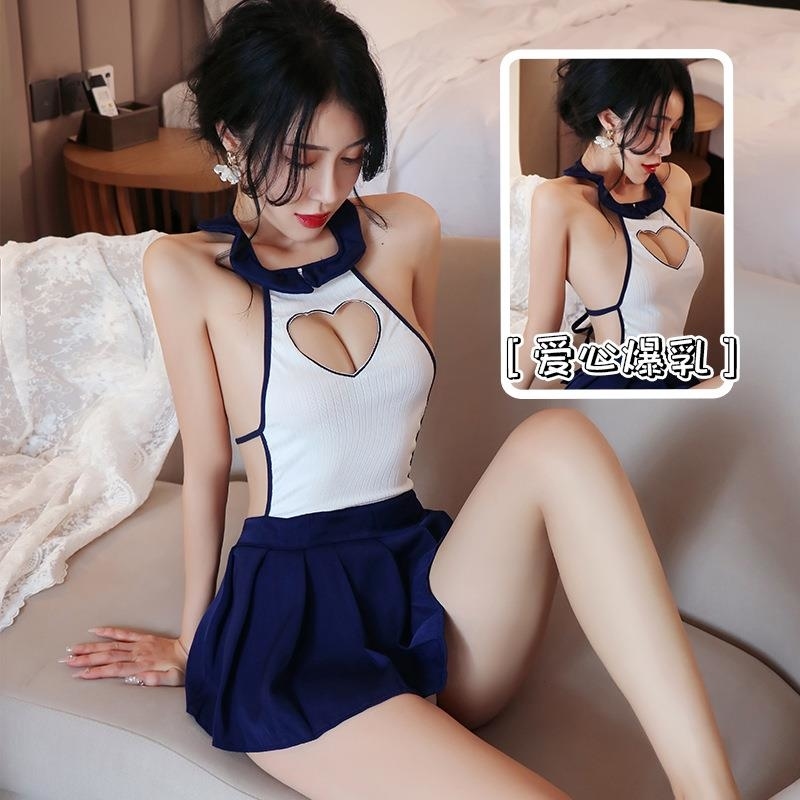 长夜漫漫情趣内衣性感露背纯欲学姐制服诱惑角色扮演套装2201 蓝白色+黑开档丝袜 均码(80-125斤)