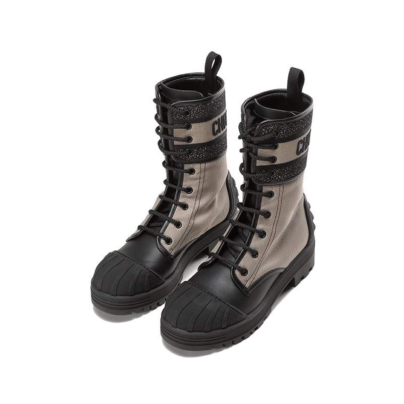 迪奥 dior 女士织物配皮/橡胶d-major系带靴子短靴踝靴kci675scr