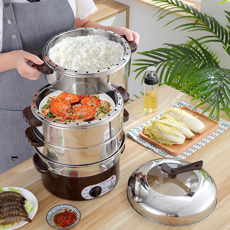 电蒸锅多功能家用大容量不锈钢三层蒸锅蒸笼蒸菜电火锅炖锅电煮锅